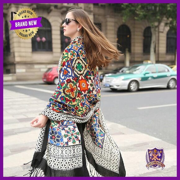 Oversized 100% Merino Wool Pashmina Wrap Blanket Shawl for Women - Picture 7 of 8